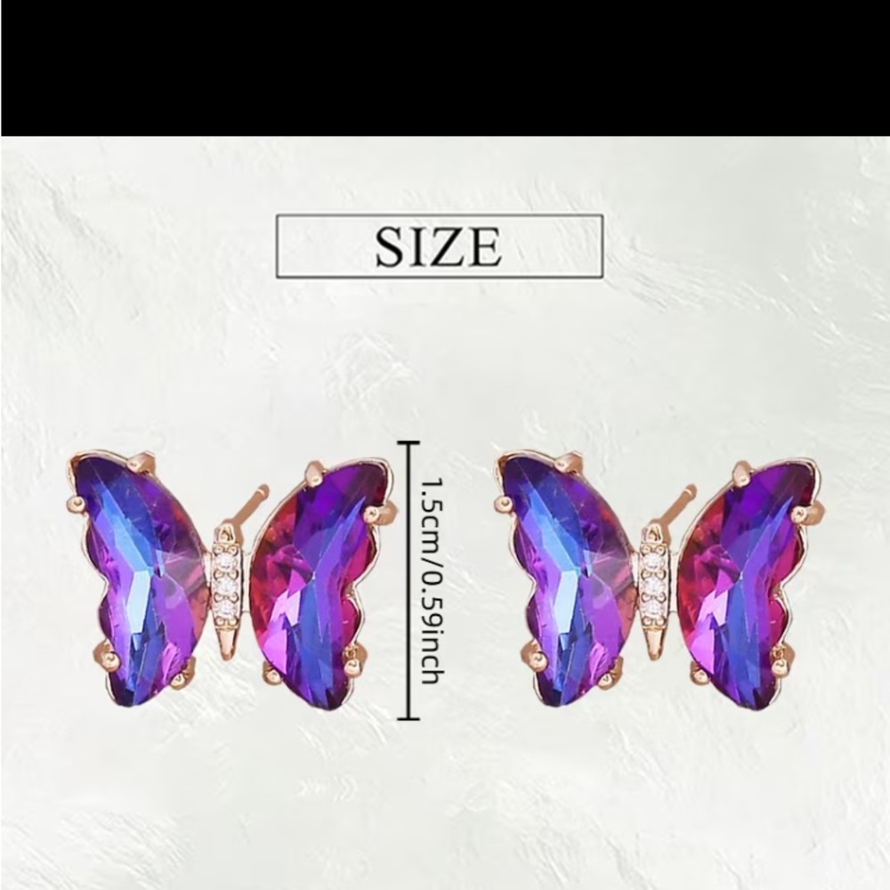 Purple Butterfly Stud Earrings - Picture 8 of 8